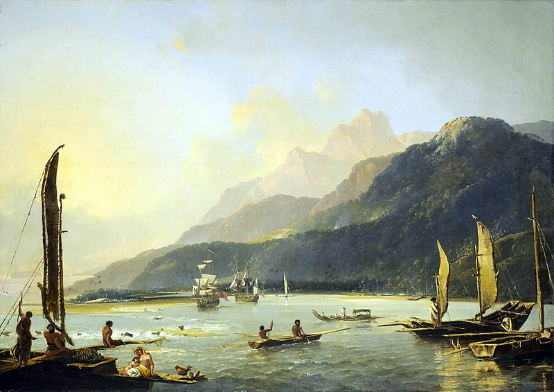 William Hodges: Resolution und Adventure mit einem Fischerboot in der Bucht von Matawai (Tahiti)